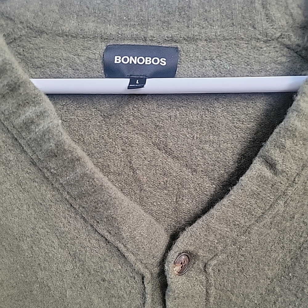 Bonobos Men's Bouclé Cardigan Olive Green Wool Large Preppy Academia - Picture 3 of 5